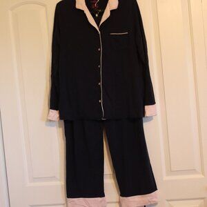 Liz Claiborne Sleepwear Dark Blue and Pink 2 piece Pajama Set Size Large